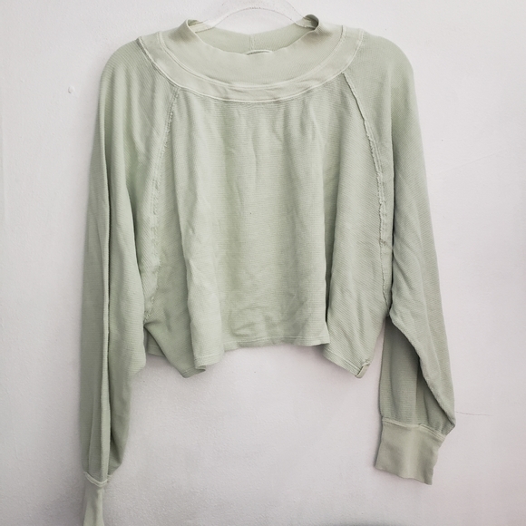 NWT Free People Fun Times Turtle Thermal Pullover, Iced Sage - Picture 8 of 9